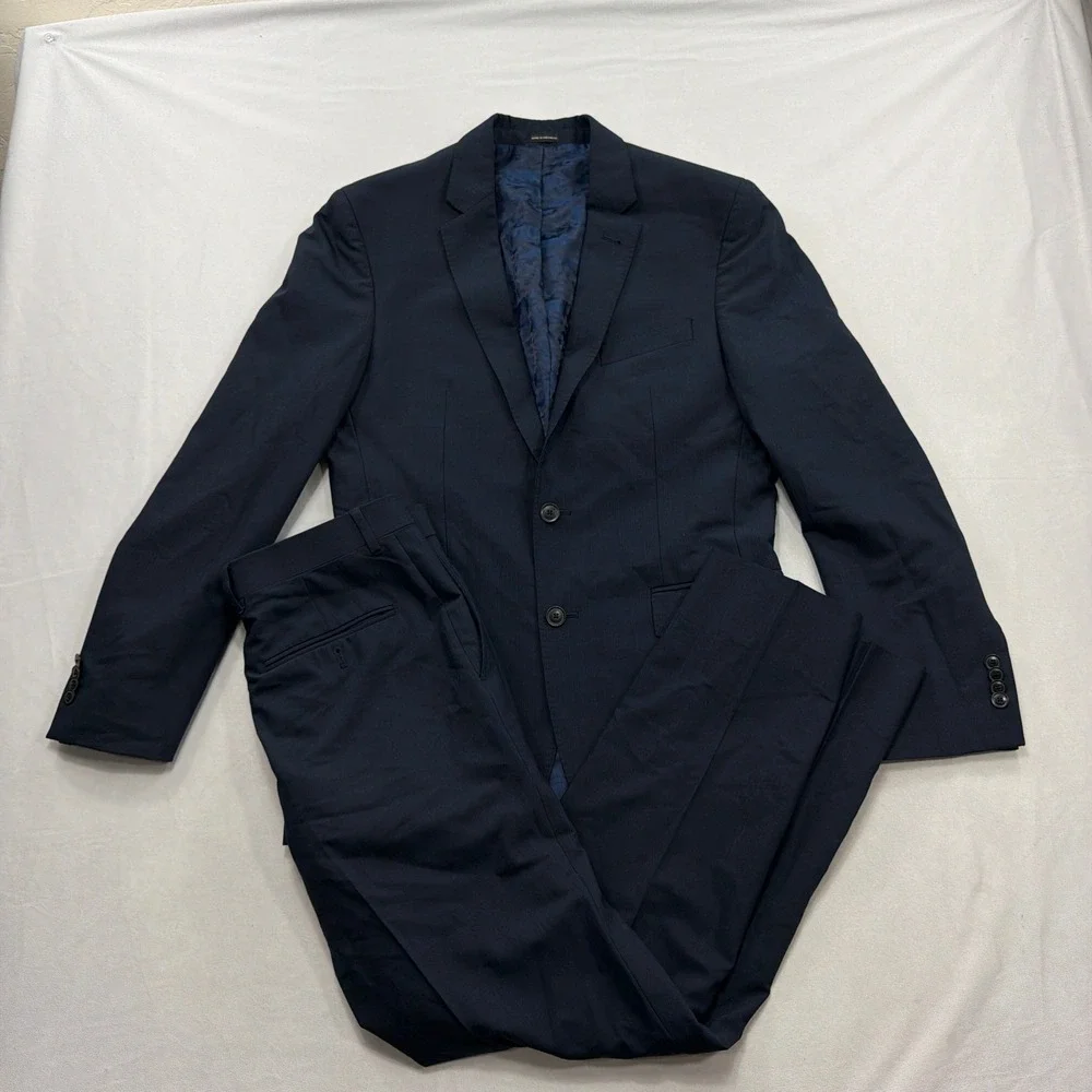 Joseph Abboud Suit Slim Fit Wool Blend 2-Button Navy Blue Mens 38R 32W
